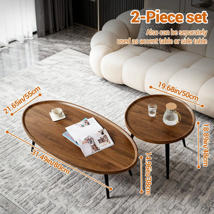 Nesting Coffee Table Set of 2 Mid Century Modern Walnut End Tables For Living Room Small Spaces Sofa Side Table