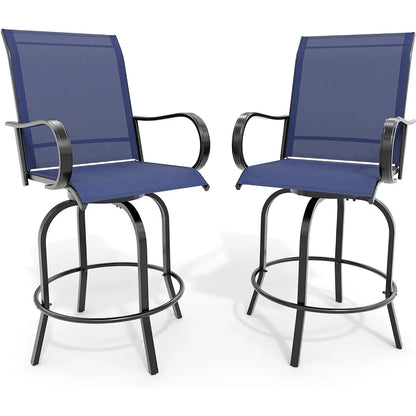 Set Of 2 All-Weather Swivel Bar Stools, 360° Rotating Outdoor Counter Height Chairs With High Back & Armrests For Deck Patio