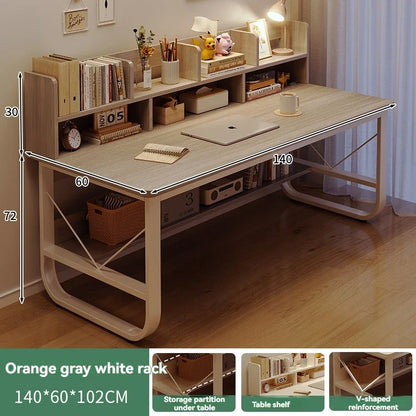 Computer Desk, Desktop, Home Bookshelf Integrated, Student Bedroom, Study Writing, Desk And Chair Combination, Simple Office Des
