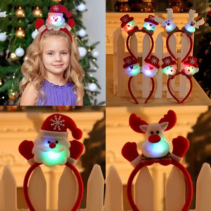 LED Christmas Party Headband Santa Claus Elk Antlers Reindeer Glowing Headband Cosplay Party Christmas Ears Ornaments Hair