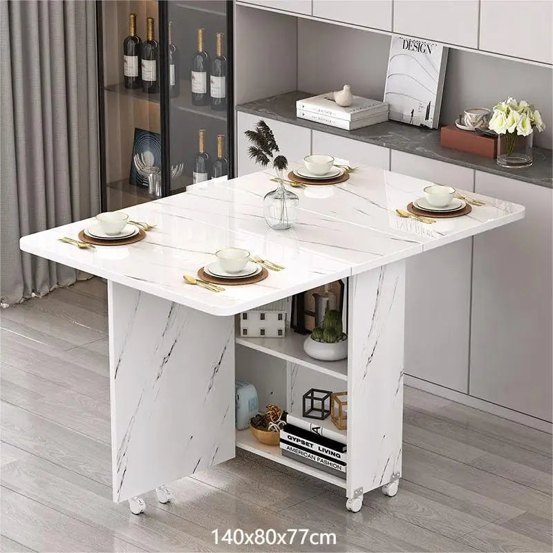 Folding dining table household multifunctional belt wheel movable rectangular restaurant dormitory dining table