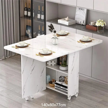 Folding dining table household multifunctional belt wheel movable rectangular restaurant dormitory dining table