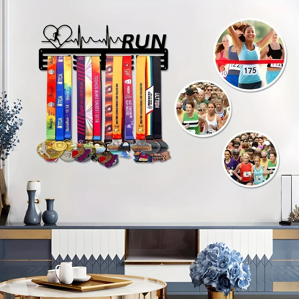 1pc Metal Black Medal Display Stand - Multifunctional Hanging Storage Rack for Running Sports Medals, Home & Office Decor