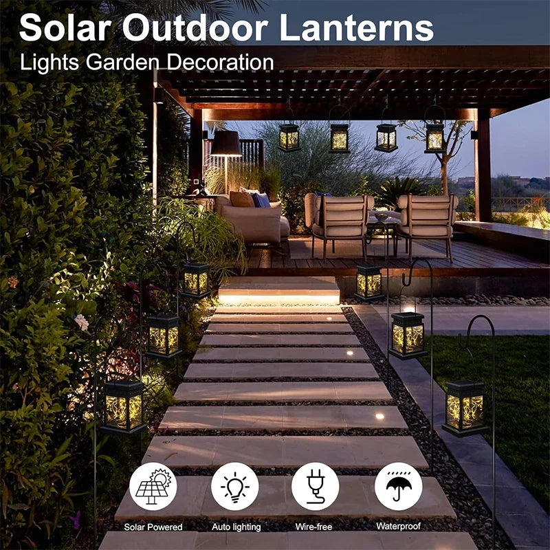 Set of 3 Outdoor Hanging Lamp Lights Solar Powered with Handle LED Table Lamps Decorative Lantern for Garden Patio Backyard
