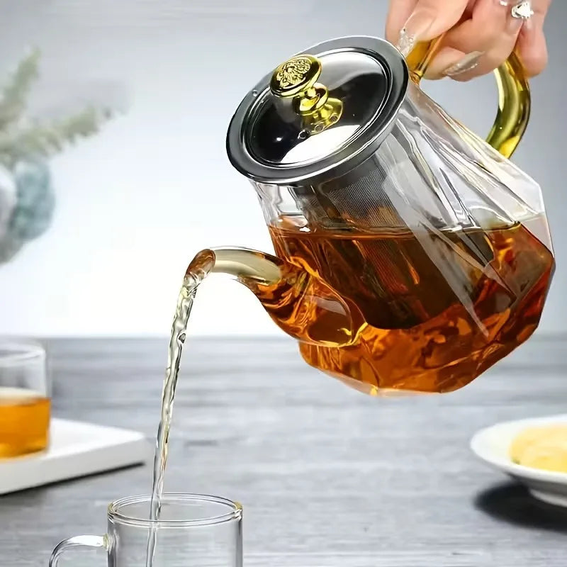 JUSTINLAU Glass Teapot Heat Resistant Borosilicate Clear Diamond Tea Kettles with Removable Stainless Steel Infuser Teaware Set
