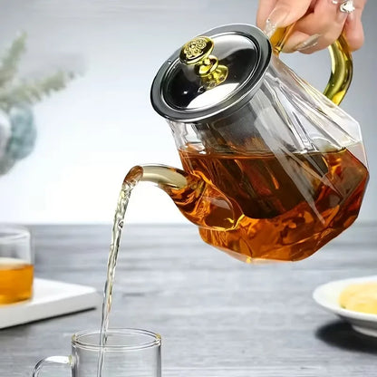 JUSTINLAU Glass Teapot Heat Resistant Borosilicate Clear Diamond Tea Kettles with Removable Stainless Steel Infuser Teaware Set