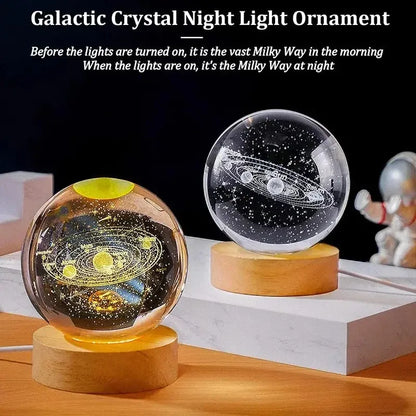 Unique 3D Crystal Ball Lamp with Galaxy and Planetary Projections USB Night Light RGB 7 Colors Dimming Atmosphere Lights Gift