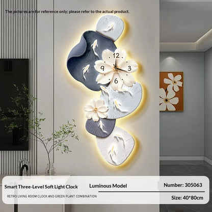 Wall Clock Modern Minimalist Nine Koi Fish Large Silent Wall Clock Home Decor Living Room Bedroom TV Background No Drilling