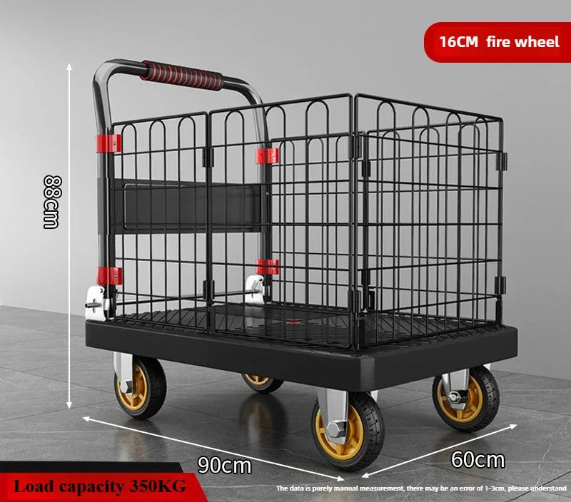 Fence flatbed cart folding silent trolley household pull trolley handling four-wheeled small trailer small pull truck