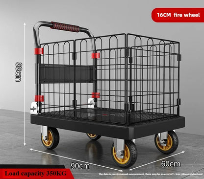 Fence flatbed cart folding silent trolley household pull trolley handling four-wheeled small trailer small pull truck