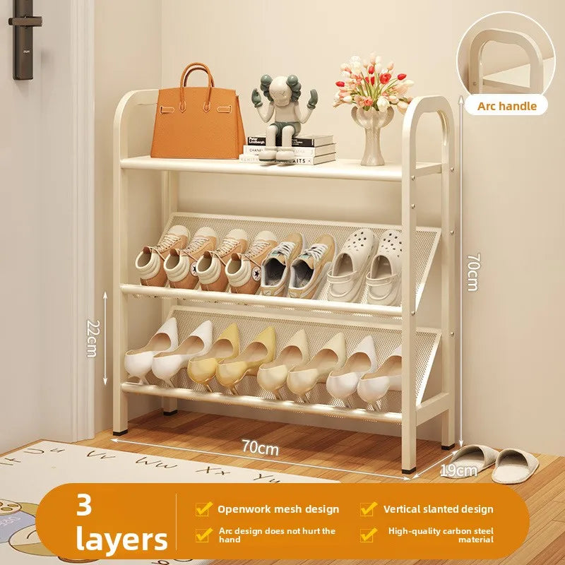 Steel shoe rack household door simple storage space saving metal multi-layer narrow shoe cabinet