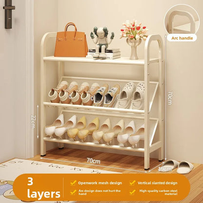 Steel shoe rack household door simple storage space saving metal multi-layer narrow shoe cabinet
