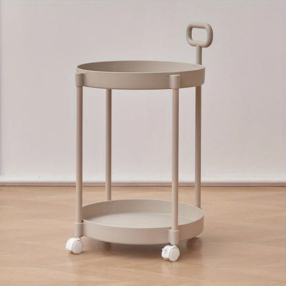 Elegant 2-Tier Side Table with Wheels - Trolley Table in Living Room|Simple Sofa Table with Handle|Easy To Move Coffee Table