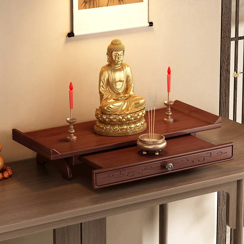 Buddha niche wall-mounted God of Wealth shrine non-solid wood Bodhisattva offering base incense burner storage shelf