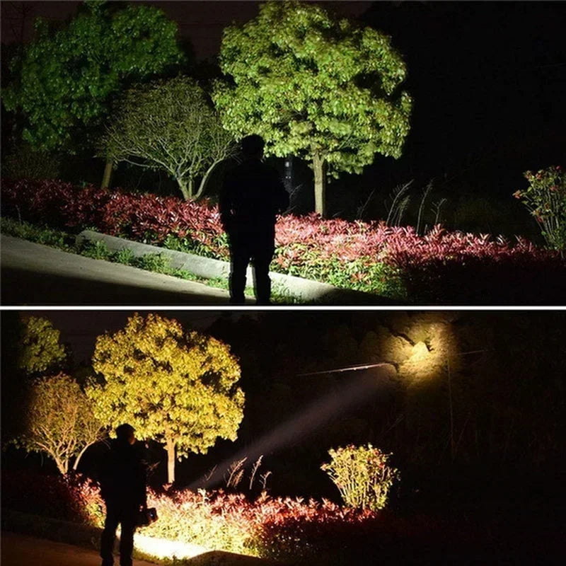XHP100 Super Bright LED Touch Light Searchlight Double Head Flashlight USB Rechargeable Portable Outdoor Emergency Lights