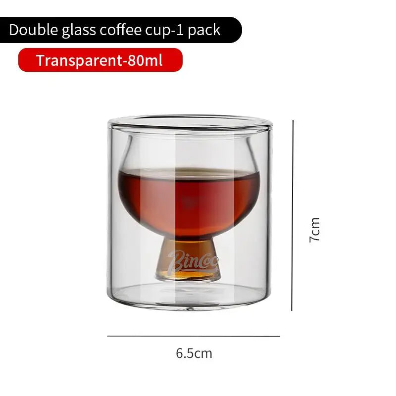 BINCOO Double-Layer Thick Glass Coffee Cup, Heat-Resistant Borosilicate Espresso Mug for Home and Office, 80ML
