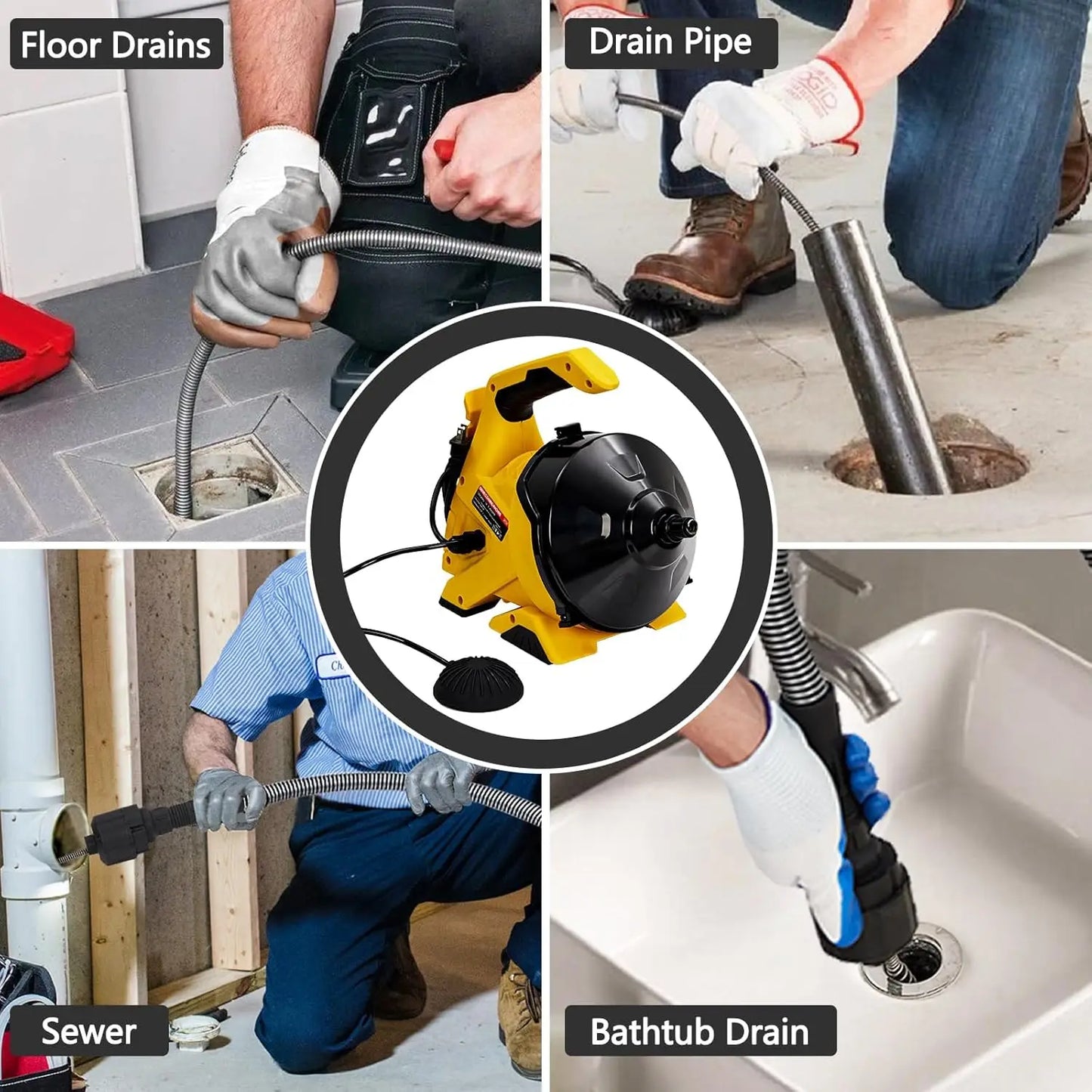 30FT Electric Drain Cleaner Machine Auto-Feed Drain Auger for 3/4" to 2" Pipes Sewer Snake for Sinks, Toilets, Floor Drains