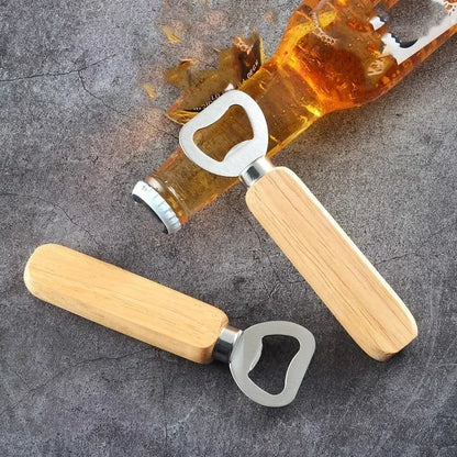 Popular Beer Bottle Opener with Thickened Stainless Steel Wooden Handle Capable of Opening Alcoholic & Non-alcoholic Beverages
