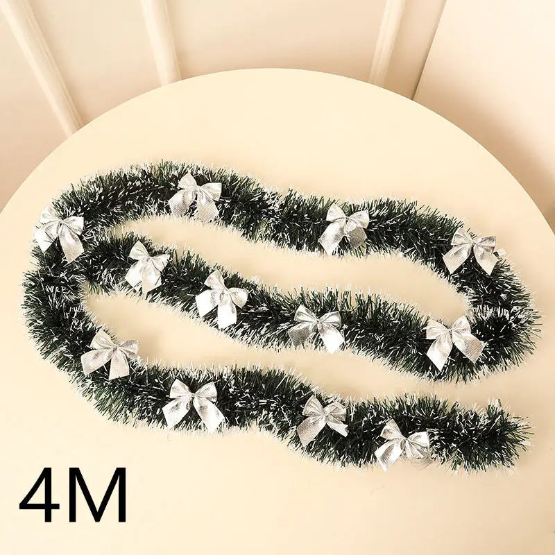 2/4MGreen Christmas Tree Decoration Ribbon Garland Christmas TreeBar Tops Ornaments Xmas Tinsel Grass Ring Family Reunion Party