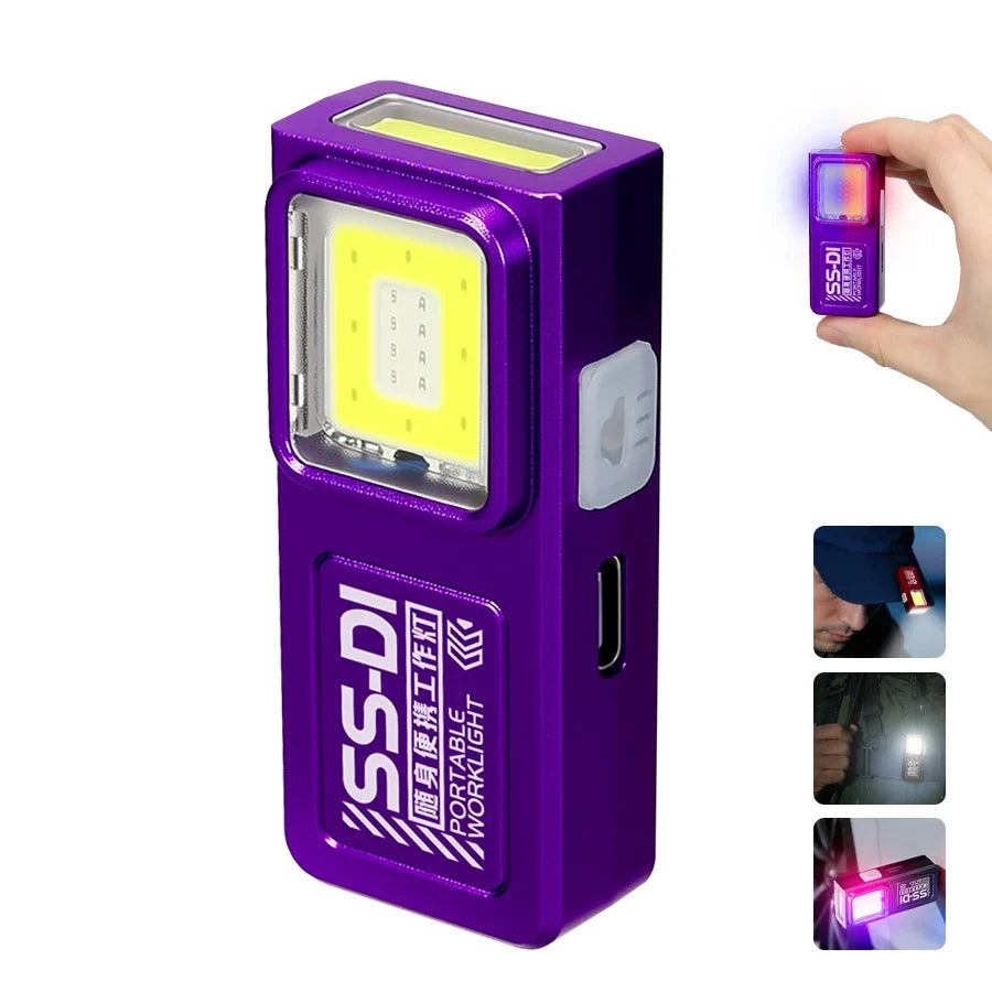 Powerful Mini COB LED Keychain Flashlight USB Rechargeable Hanging Work Light Waterproof Keyring Camping Walking Pocket Lamp