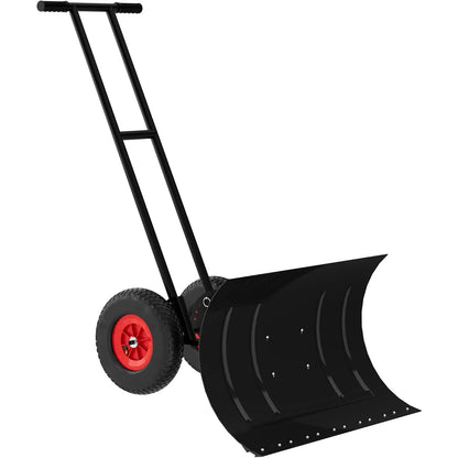 Heavy Duty Rolling Snow Shovel with Wheels 100x42cm Carbon Steel Blade 5-Position Adjustable Angled Blade & Height Handle