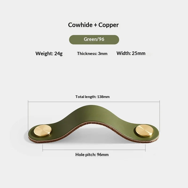 Colorful Brass Leather Cabinet Drawer Pull Handle Knob Solid Heavy Duty Furniture Hardware Kitchen Bathroom Bedroom Furniture