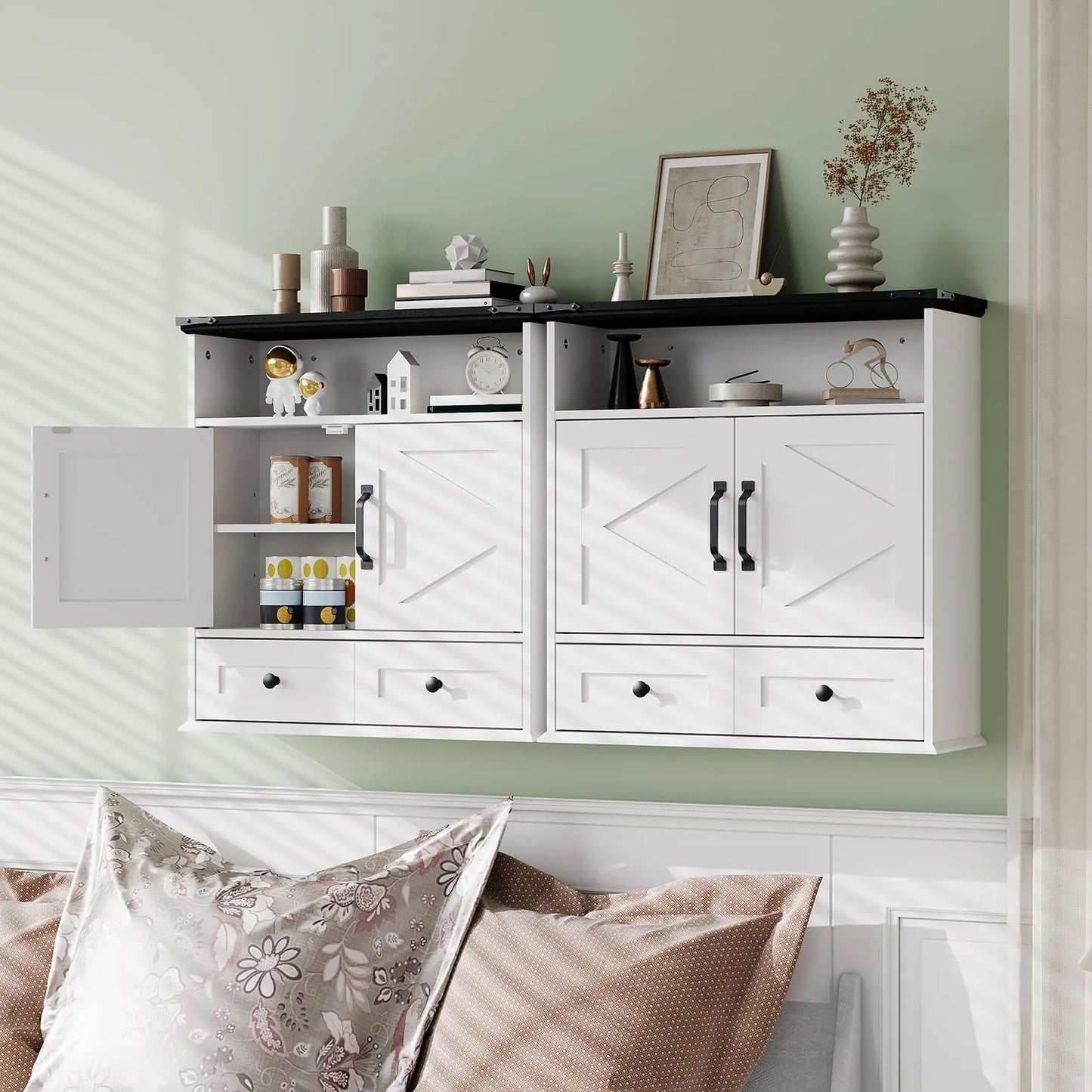 Wall Mounted Farmhouse Medicine Cabinet Over Toilet Storage With Barn Doors Adjustable Shelves Removable Drawer Bathroom Cabinet