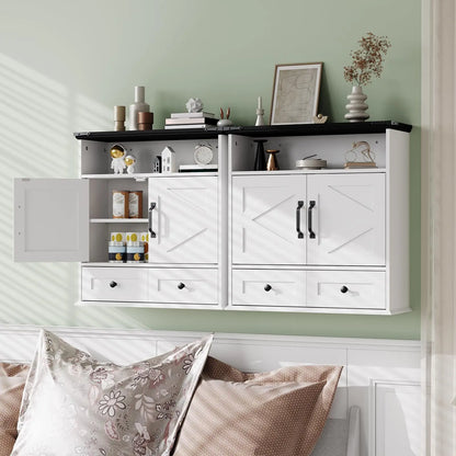 Wall Mounted Farmhouse Medicine Cabinet Over Toilet Storage With Barn Doors Adjustable Shelves Removable Drawer Bathroom Cabinet