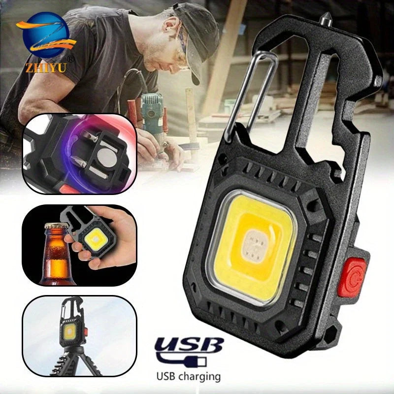 COB Keychain Work Light with Battery Display 8 Mode Rechargeable High Lumens Portable LED Light for Camping Hiking Running