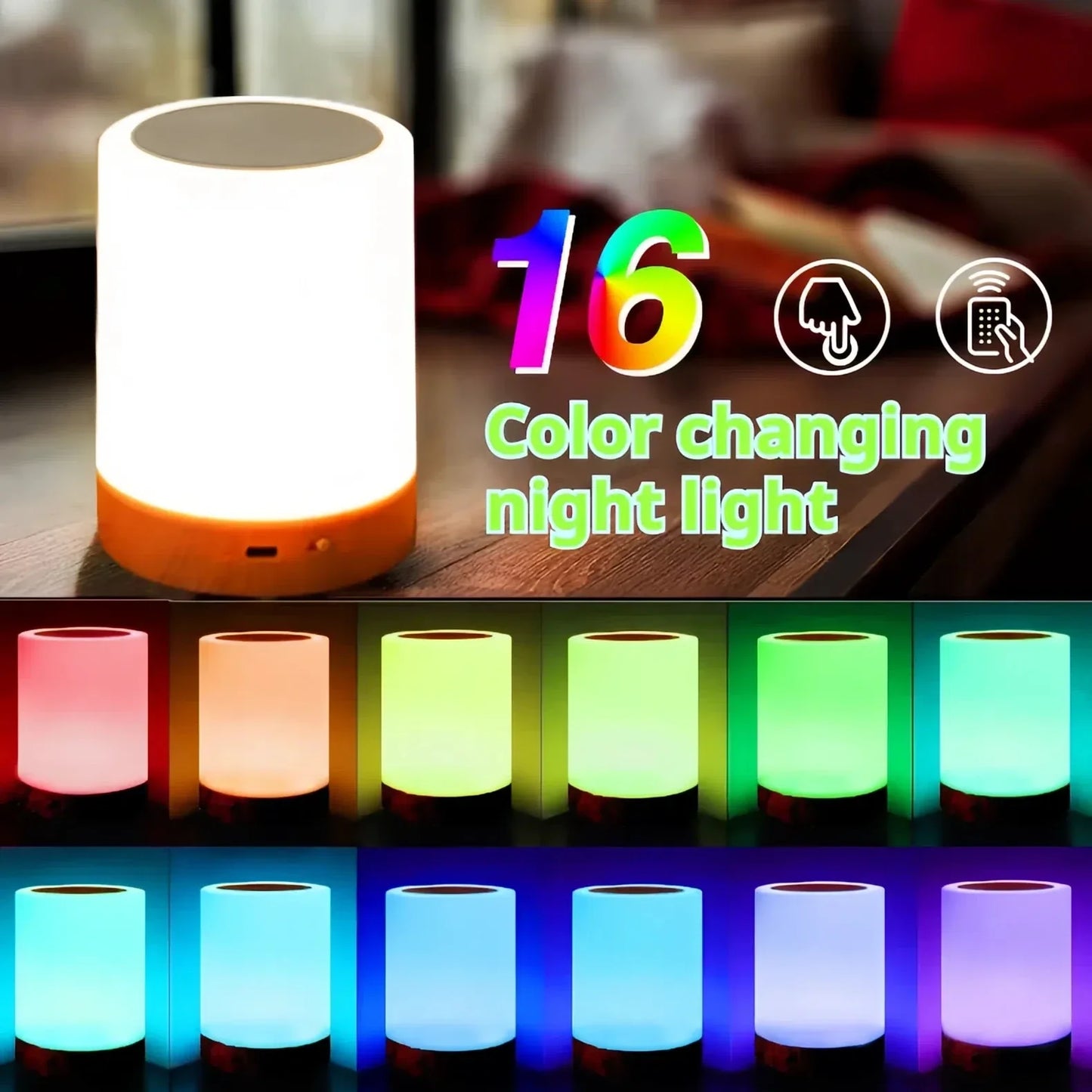 Smart Touch Bedside Table Lamp RGB USB Rechargeable Night Light Desk Lamp Bedroom Decoration Kids Gift Dining Table Light