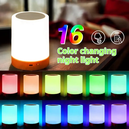Smart Touch Bedside Table Lamp RGB USB Rechargeable Night Light Desk Lamp Bedroom Decoration Kids Gift Dining Table Light