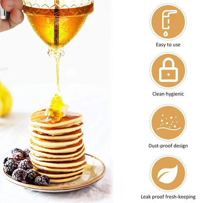 No Drip Acrylic Honey Pourer Dispenser with Stand Honey Jar Container Storage Juice Syrup Cup Bee Drip Dispenser Kettle