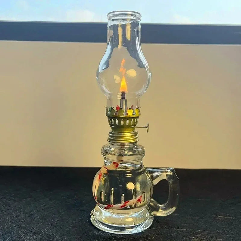 1/2 Pcs Retro Windproof Glass Lamp Mini Kerosene Oil Lamps with Handle for Indoor Use Emergency Lighting Christmas Wedding Decor