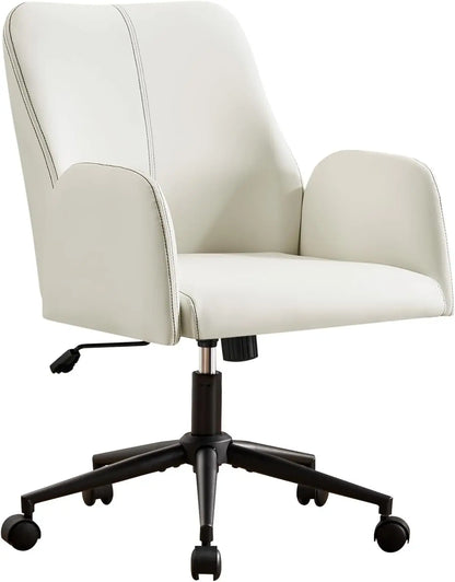 Leather Home Desk Chair, Comfortable Executive Office Chair with Wheels, Ergonomic Computer Task Chair Adjustable Height, Brown