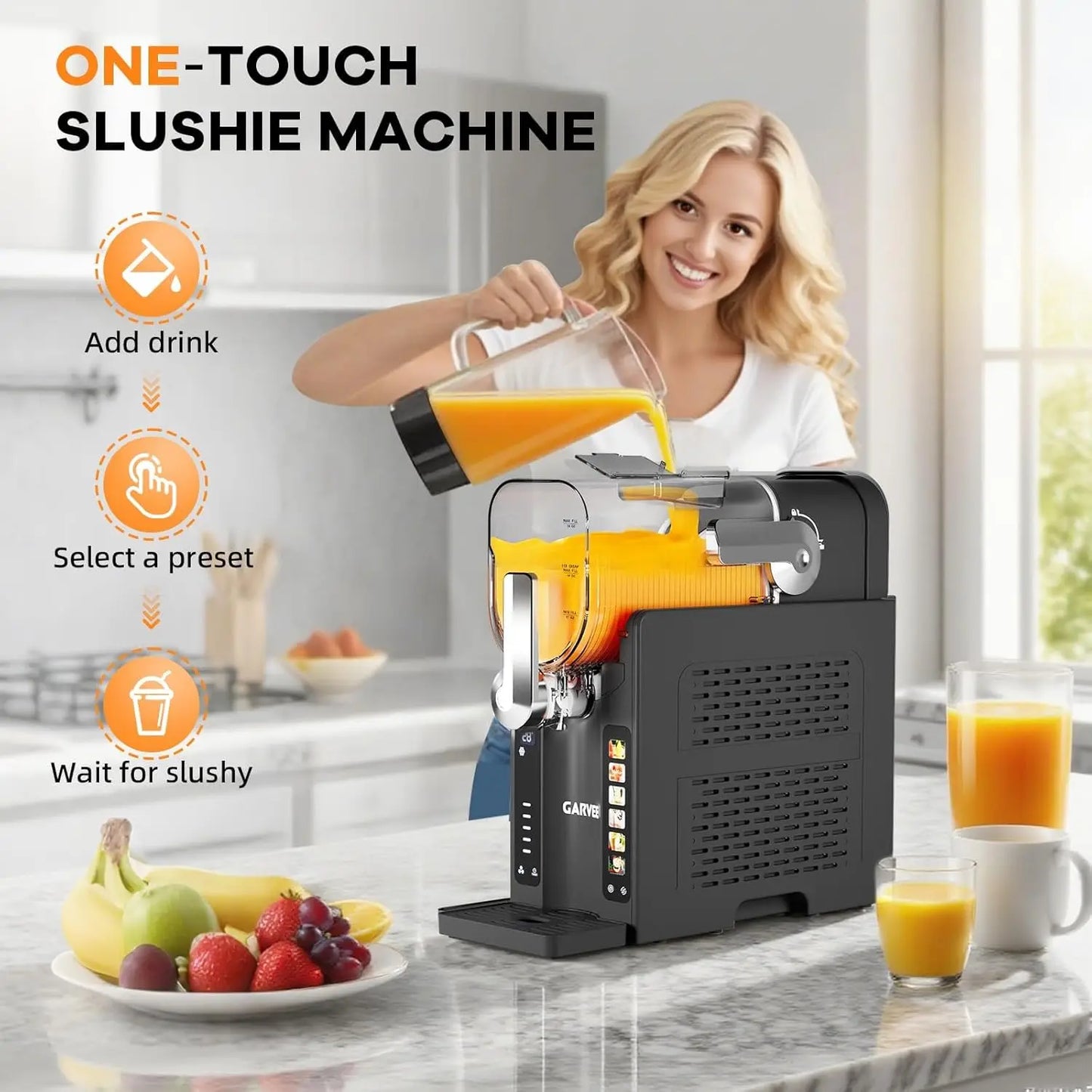 Slushie Machine for Home,No Ice Needed,Frozen Drink Maker with LED Display,6 Pre-Set Programs,for Margaritas,Smoothies,Ice Cream