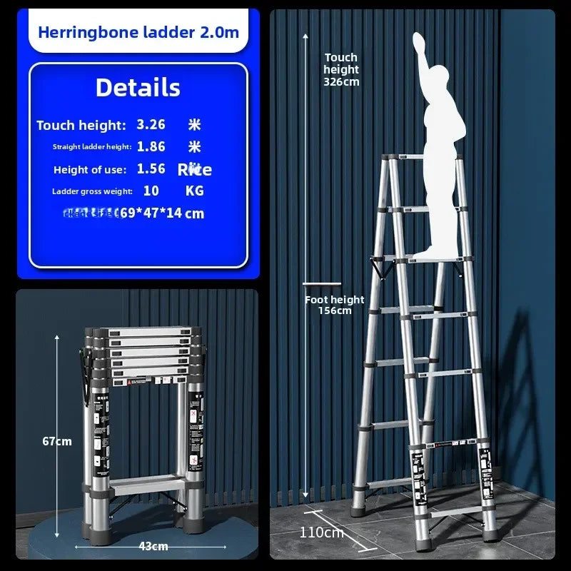 Stainless steel telescopic ladder Multifunctional  herringbone ladder Portable folding ladder Bamboo ladder Lifting ladder