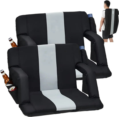 2 Pcs Portable Reclining Stadium Seat Chair with Padded Backrest & Adjustable Armrests for Bleachers,Games,Outdoor Camping
