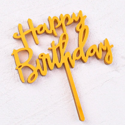 New side acrylic Happy Birthday Cake Topper Red gold combo Kids Party Cupcake Toppers For Baby Shower Gift Dessert Decoration