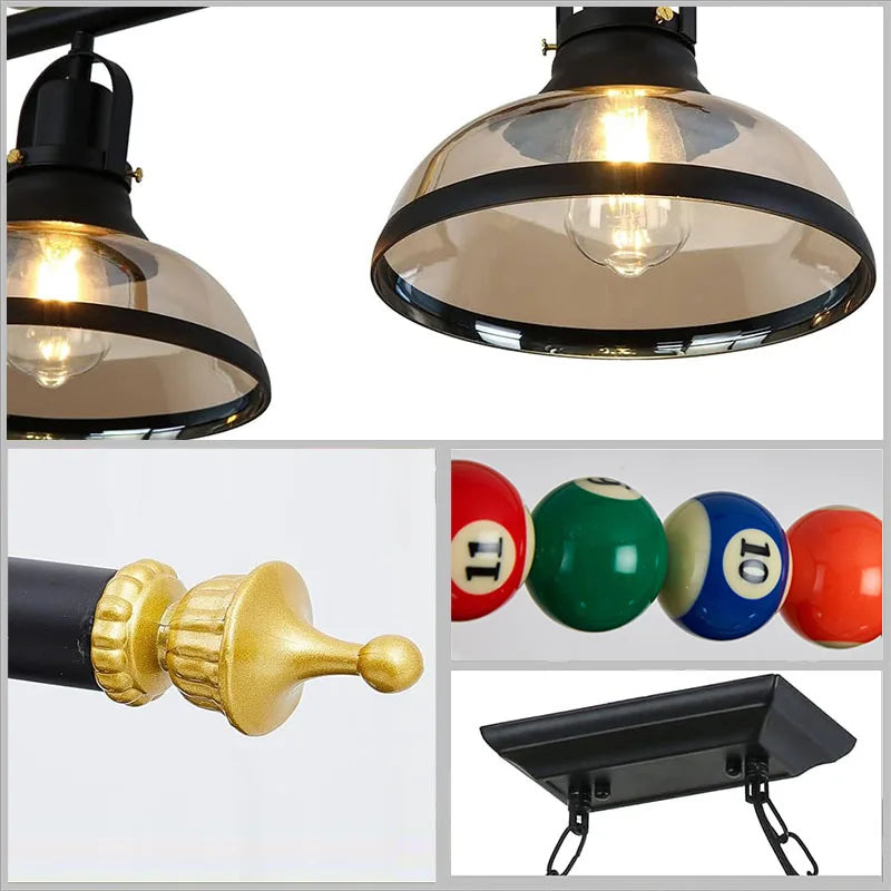 Retro Billiard Pendant Lamp LED with 3 Glass Shades Adjustable chandelier Dining Table For Bar Indoor  Industrial Decor Lights