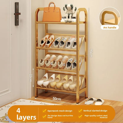 Steel shoe rack household door simple storage space saving metal multi-layer narrow shoe cabinet