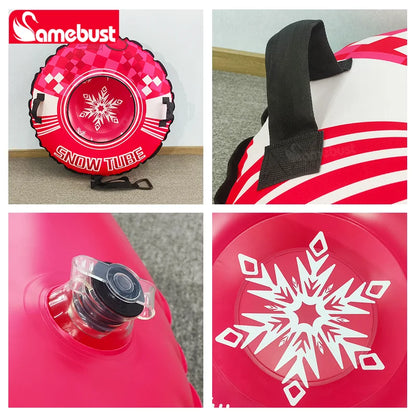 Camebust 47Inch New Inflatable Ski Ring with Oxford Cloth Cover Winter Snow Tube, Rose Red