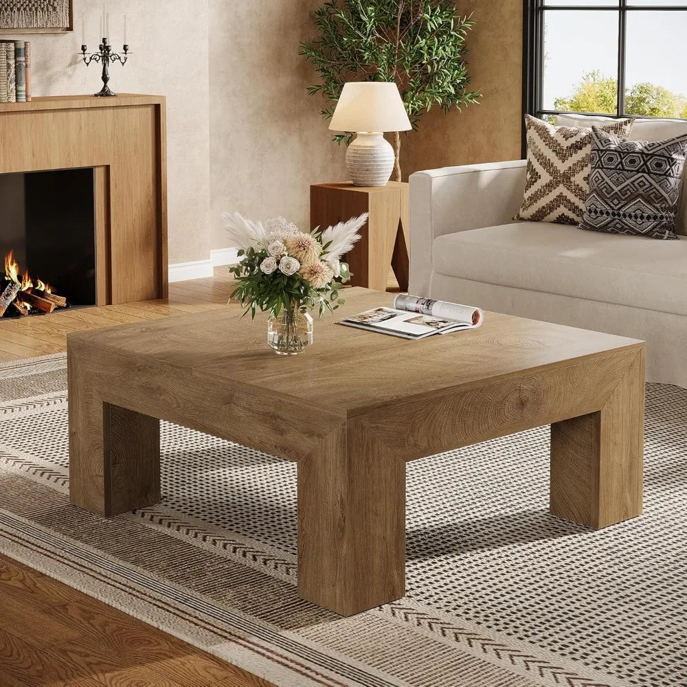 Square Coffee Table for Living Room, 39.4-Inch Farmhouse Center Cocktail Table