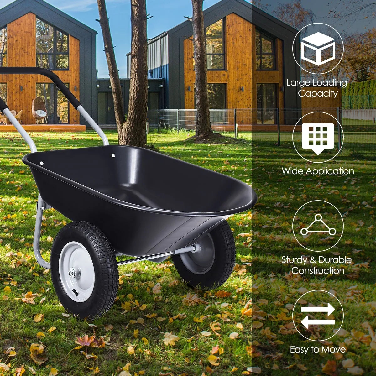 Dual Wheel Wheelbarrow Heavy Duty Garden Cart 330lbs Capacity Utility Cart Black