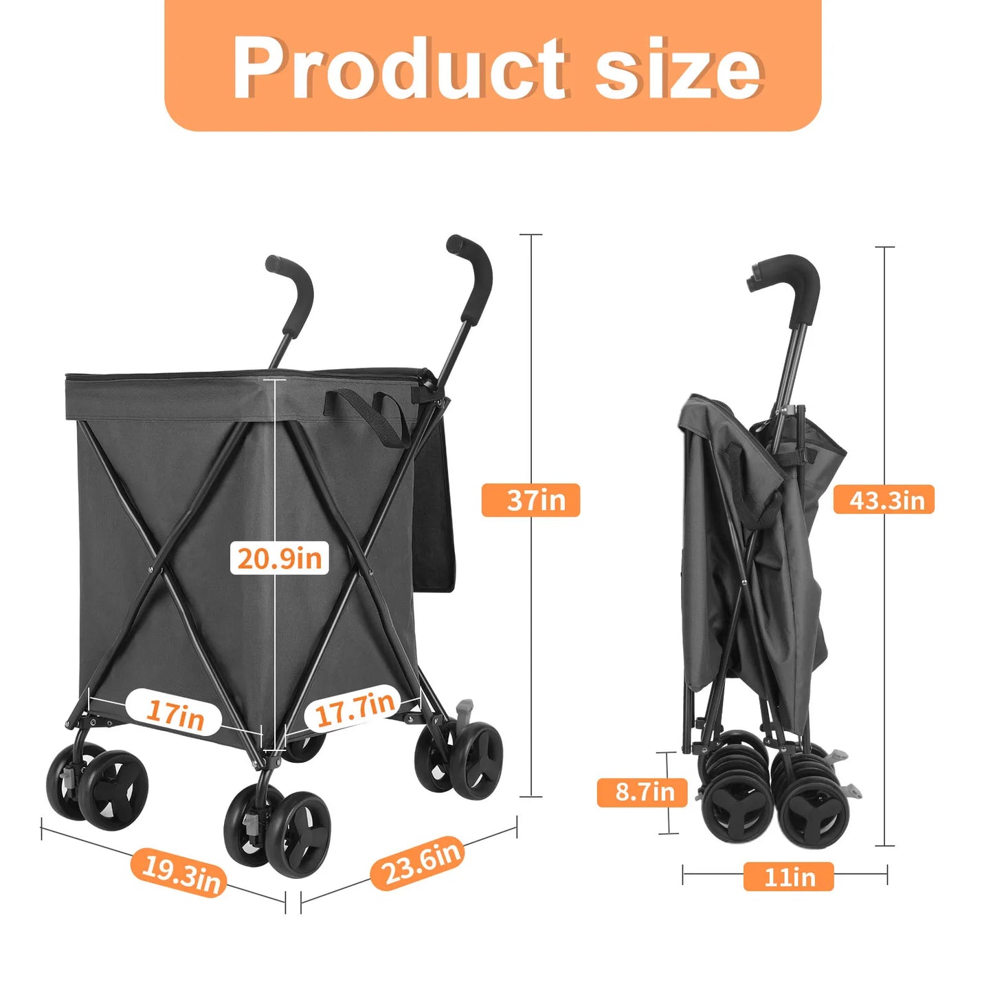 Foldable Shopping Cart, 100L Capacity, 80kg Load, Detachable Washable Bag, Compact Grocery Cart for Supermarket & Urban Use