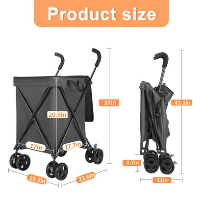 Foldable Shopping Cart, 100L Capacity, 80kg Load, Detachable Washable Bag, Compact Grocery Cart for Supermarket & Urban Use
