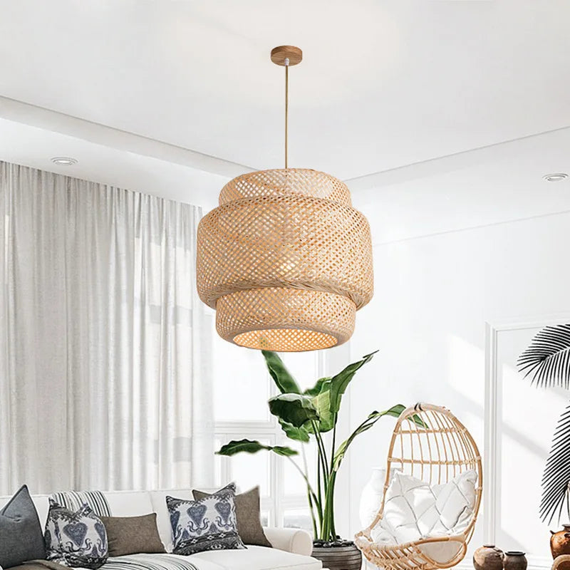Modern 30cm E27  Bamboo Pendant Light Hand Woven Bamboo Art Chandelier Dining Room Lantern Chandelier Bedroom Dining Room Lamp