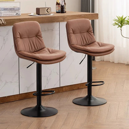 Kitchen Bar Stools, Leather Bar Stools for Kitchen Island, Adjustable Height Breakfast Bar Stools with Back and Footrest, Swivel
