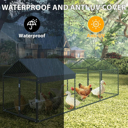 Heavy Duty Large Metal Chicken Coop 120"x40"x40" Walk-in Poultry Cage with Lockable Door Outdoor Backyard Chicken Run Playpen