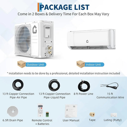 24000 BTU Mini Split Air Conditioner Heat Pump 19 SEER2 230V Ductless Inverter AC System with WiFi Cooling & Heating 1500 Sq. Ft