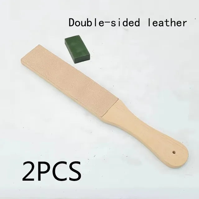 Double Side Leather Strop for Knife Sharpening Stropping Block Kit with Polishing Compound Knife Sharpening Double Side